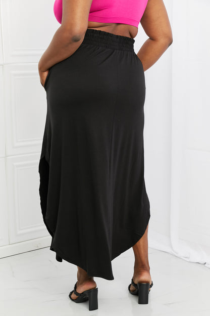 Zenana It's My Time Full Size Side Scoop Scrunch Skirt in Black-Teresa&#39;s Fashionista LLC