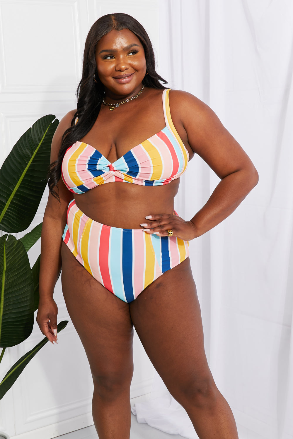 Marina West Swim Take A Dip Twist High-Rise Bikini in Stripe-Teresa&#39;s Fashionista LLC