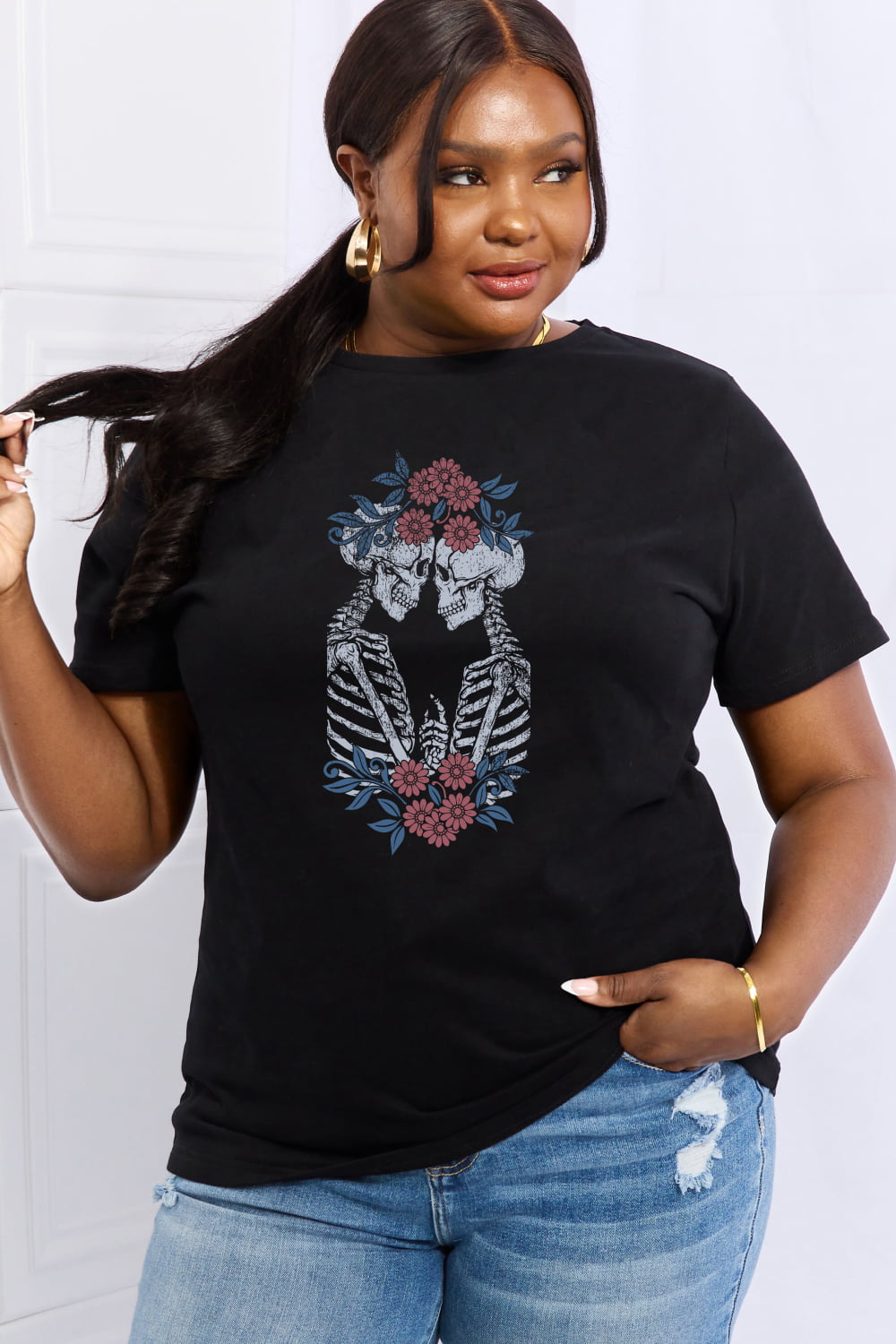 Simply Love Full Size Skeleton Graphic Cotton Tee-Teresa&#39;s Fashionista LLC