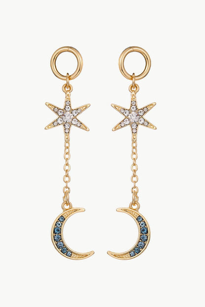 5-Pair Wholesale Inlaid Rhinestone Star and Moon Drop Earrings-Teresa&#39;s Fashionista LLC