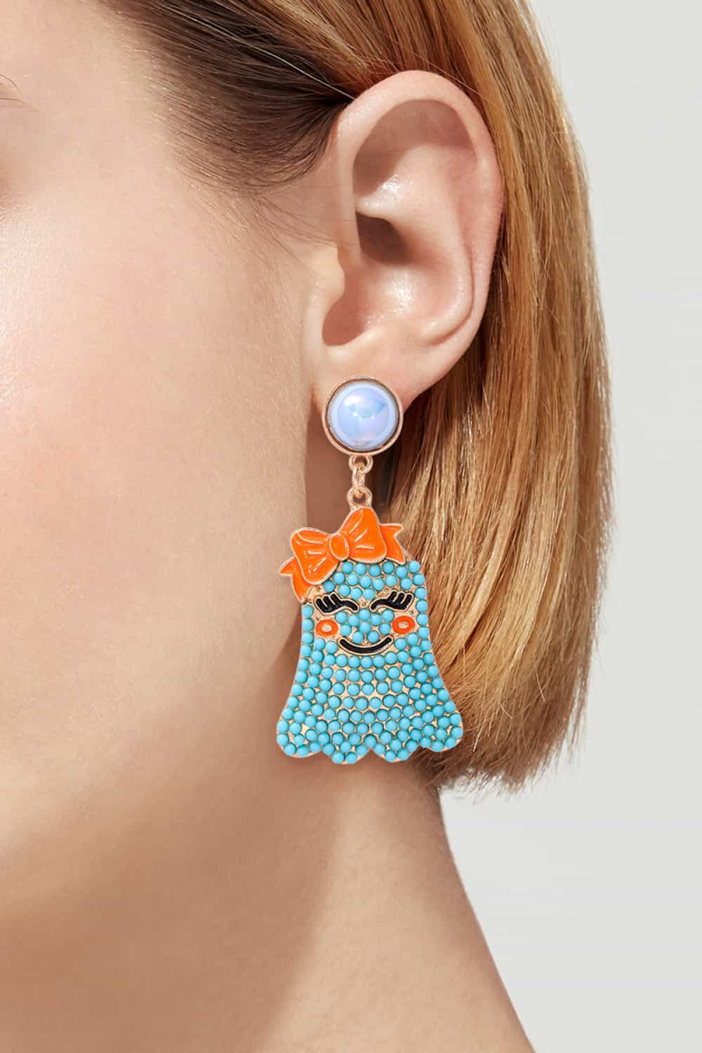 Smiling Ghost Shape Synthetic Pearl Earrings-Teresa&#39;s Fashionista LLC