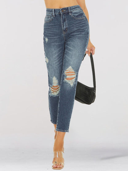 Distressed Skinny Cropped Jeans-Teresa&#39;s Fashionista LLC