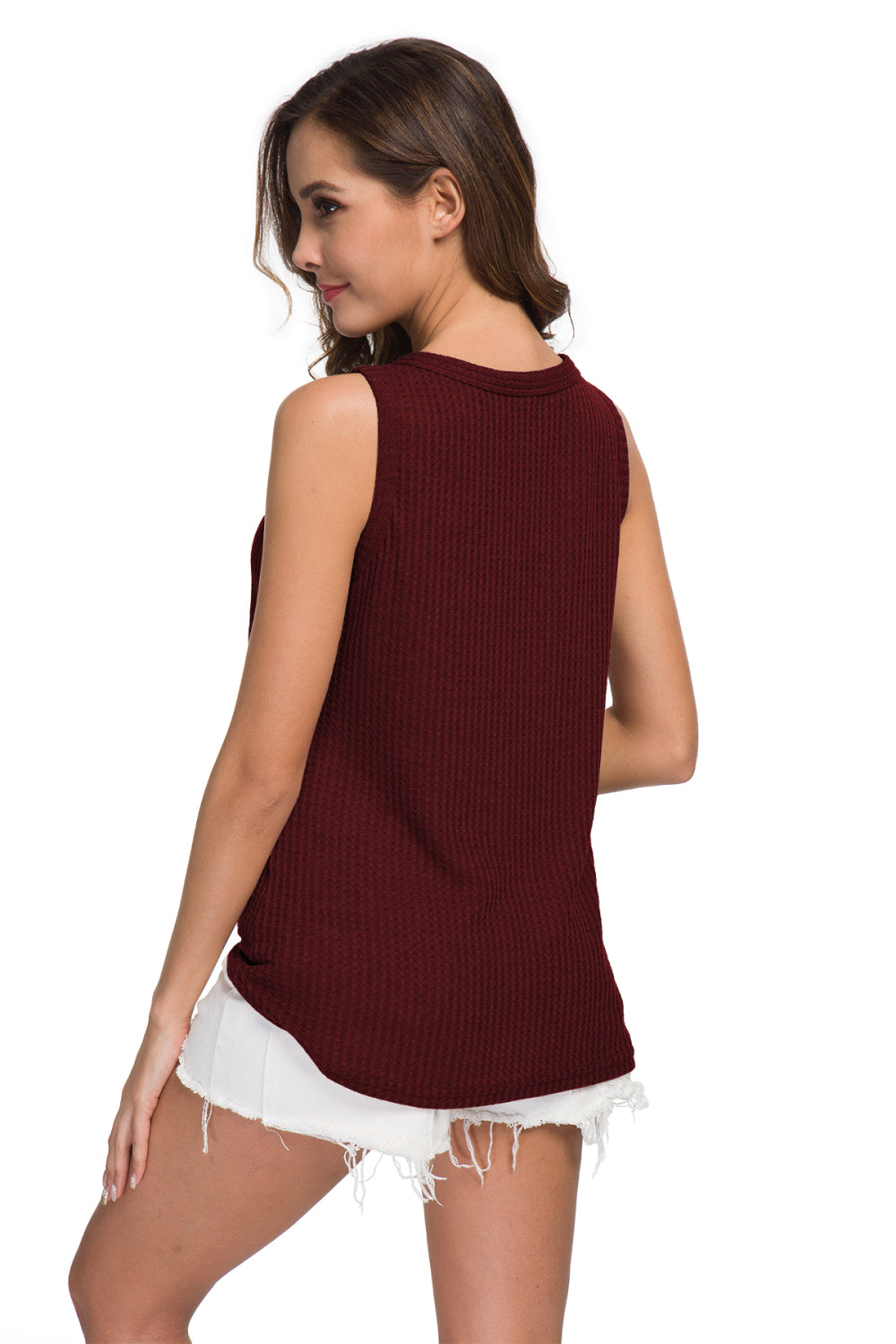 Buttoned V-Neck Ribbed Tank-Teresa&#39;s Fashionista LLC