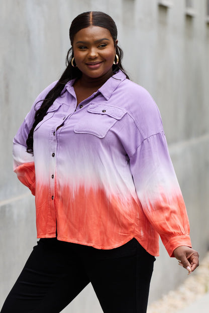 White Birch Relaxed Fit Tie-Dye Button Down Top-Teresa&#39;s Fashionista LLC