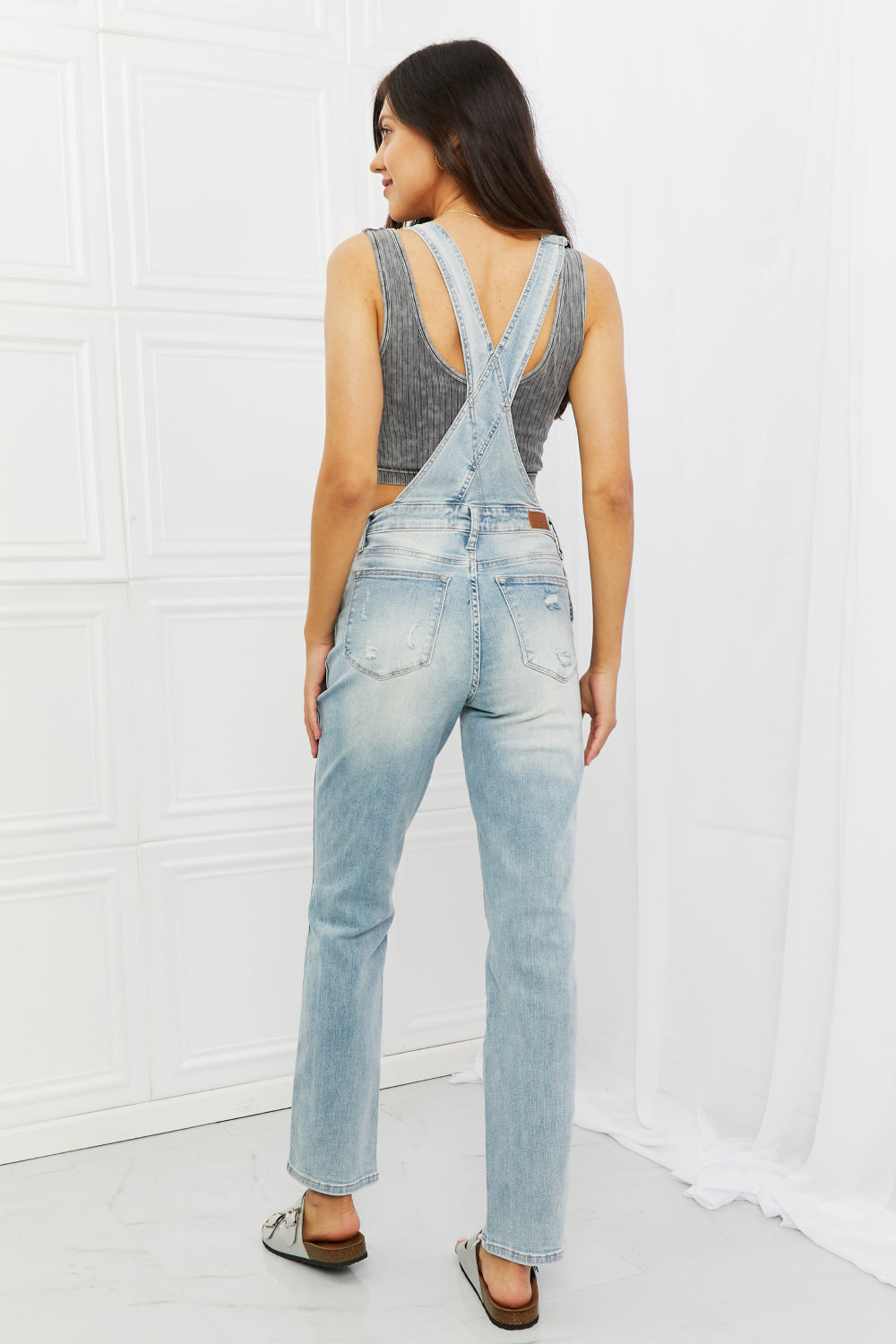 Judy Blue Melina Full Size Distressed Straight Leg Overalls-Teresa&#39;s Fashionista LLC