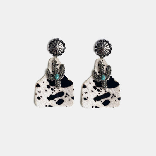 Turquoise Decor Cactus Alloy Earrings-Teresa&#39;s Fashionista LLC