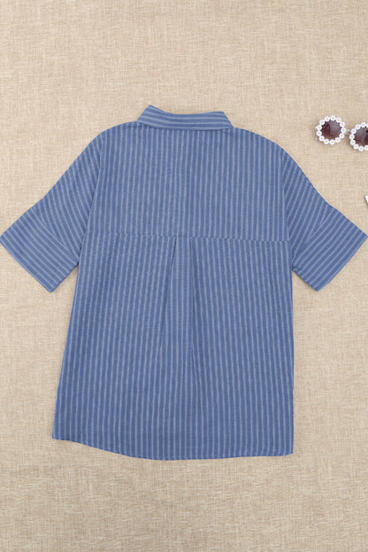 Striped Button-Front Half Sleeve Shirt-Teresa&#39;s Fashionista LLC