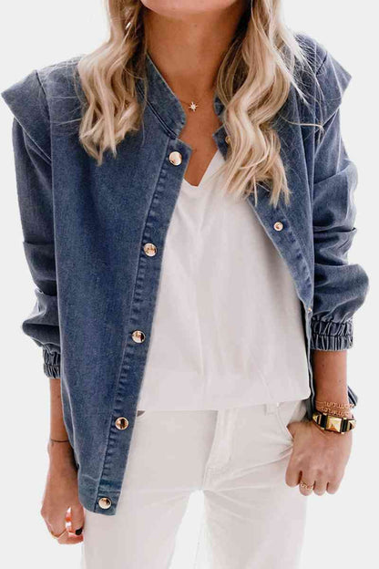 Shoulder Detail Denim Button Down Shirt-Teresa&#39;s Fashionista LLC