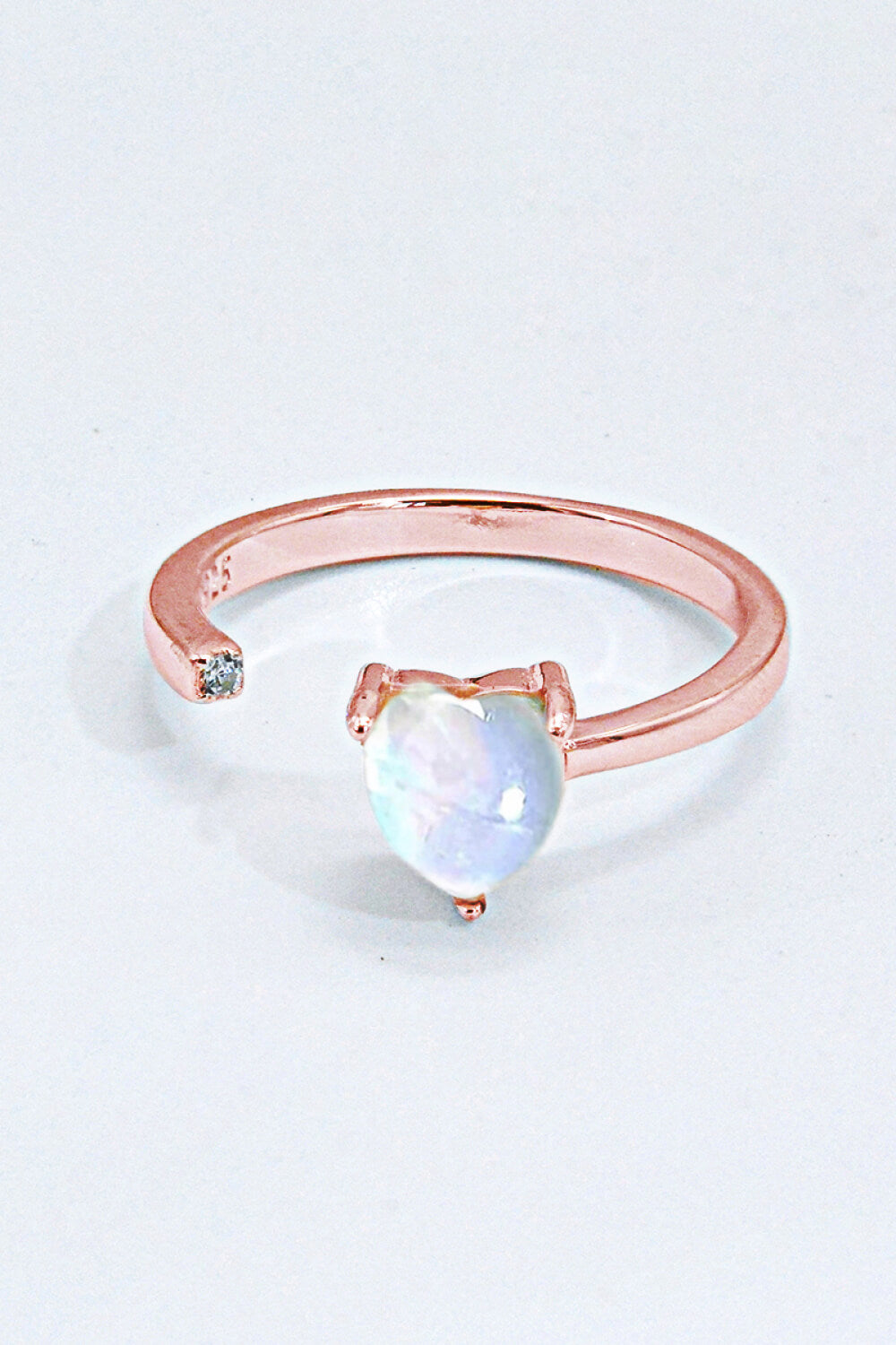 Inlaid Moonstone Heart Adjustable Open Ring-Teresa&#39;s Fashionista LLC