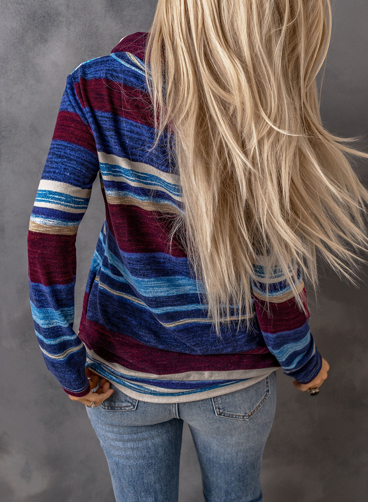 Striped Cowl Neck Tunic Sweatshirt-Teresa&#39;s Fashionista LLC