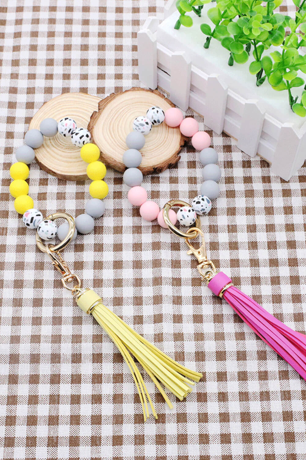 Assorted 2-Pack Multicolored Beaded Tassel Keychain-Teresa&#39;s Fashionista LLC