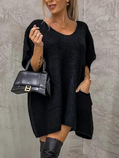 V-Neck Short Sleeve Sweater with Pockets-Teresa&#39;s Fashionista LLC