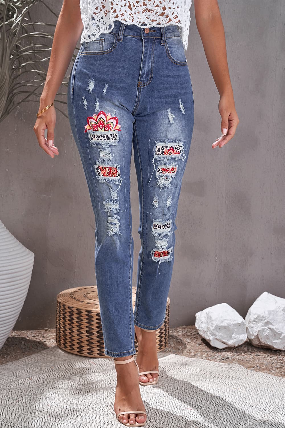 Leopard Patch Ankle-Length Jeans-Teresa&#39;s Fashionista LLC