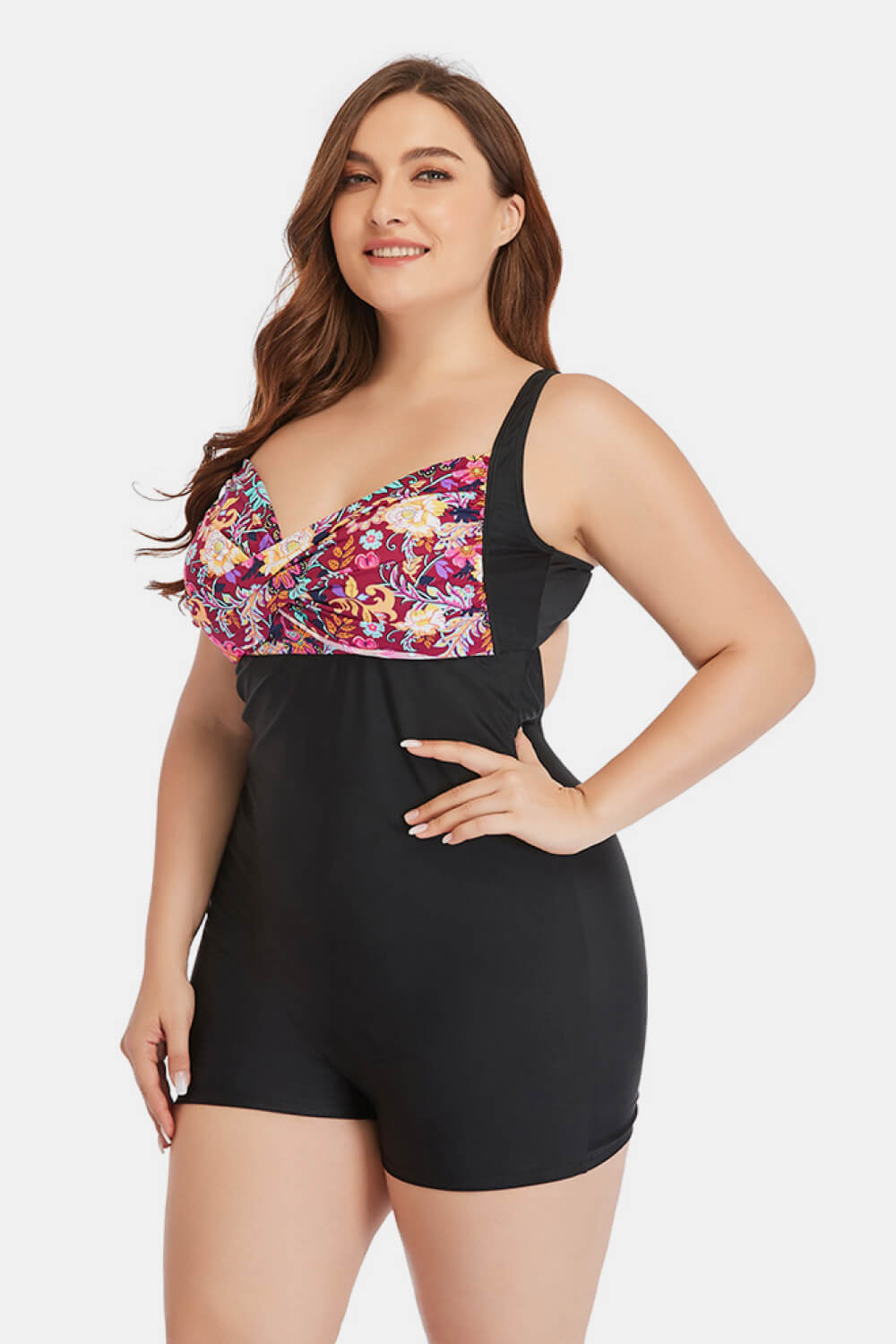 Plus Size Two-Tone One-Piece Swimsuit-Teresa&#39;s Fashionista LLC