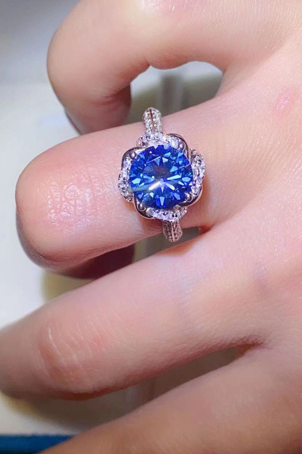 2 Carat Cobalt Blue Moissanite 925 Sterling Silver Ring-Teresa&#39;s Fashionista LLC