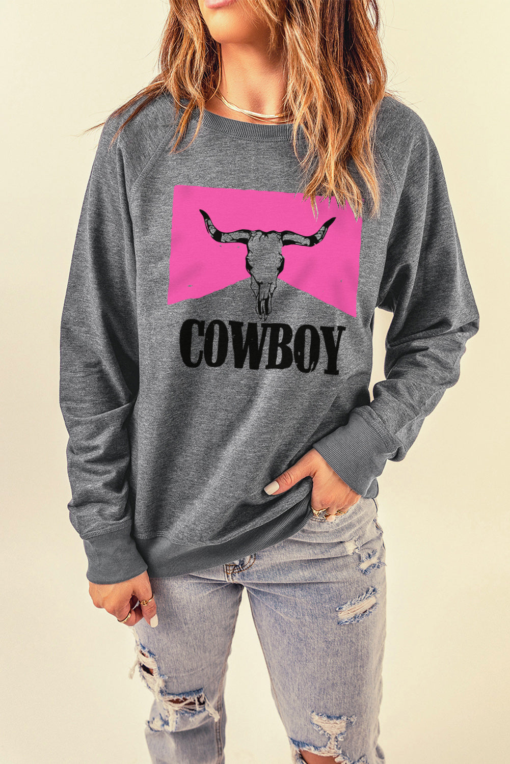 COWBOY Bull Graphic Sweatshirt-Teresa&#39;s Fashionista LLC