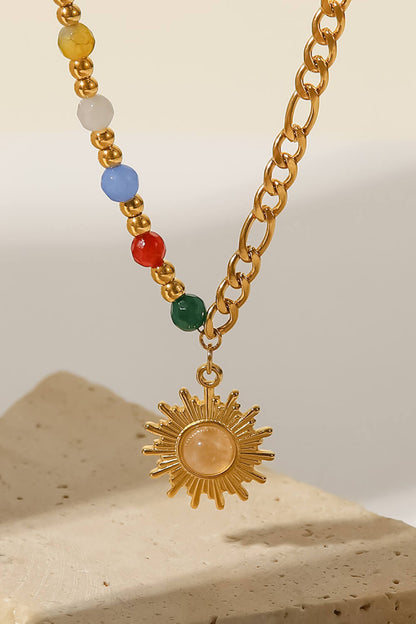 Opal Sun Shape Pendant Necklace-Teresa&#39;s Fashionista LLC