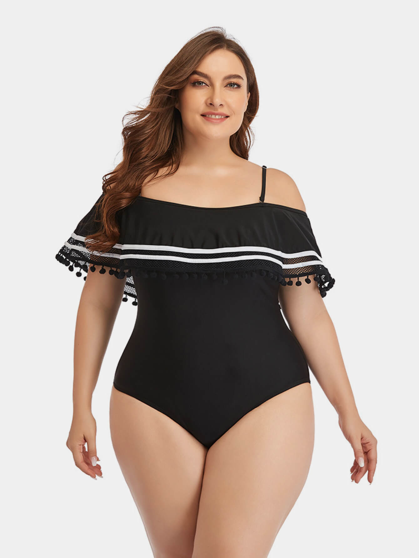 Plus Size Striped Cold-Shoulder One-Piece Swimsuit-Teresa&#39;s Fashionista LLC