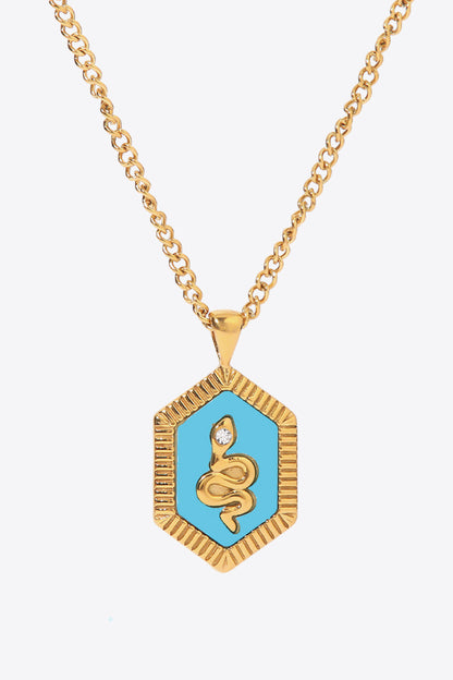 18K Gold Plated Snake Geometric Pendant Necklace-Teresa&#39;s Fashionista LLC