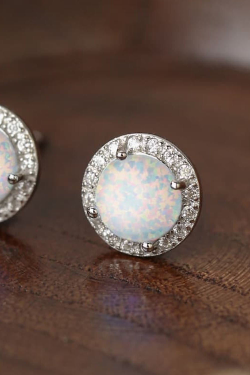 925 Sterling Silver Platinum-Plated Opal Round Stud Earrings-Teresa&#39;s Fashionista LLC