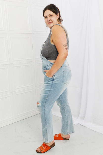 Judy Blue Melina Full Size Distressed Straight Leg Overalls-Teresa&#39;s Fashionista LLC