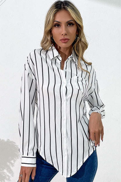 Vertical Stripes Button Down Shirt-Teresa&#39;s Fashionista LLC