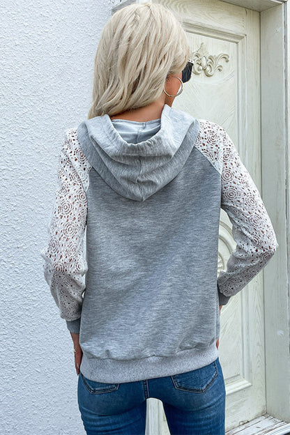 Lace Raglan Sleeve Drawstring Hoodie-Teresa&#39;s Fashionista LLC