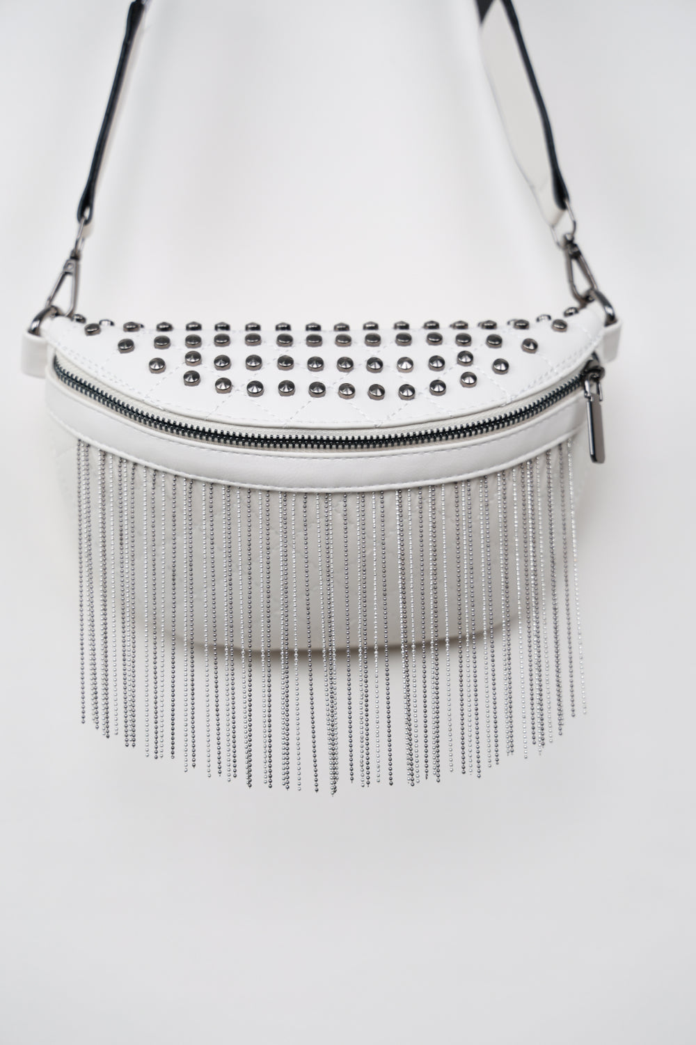 PU Leather Studded Sling Bag with Fringes-Teresa&#39;s Fashionista LLC