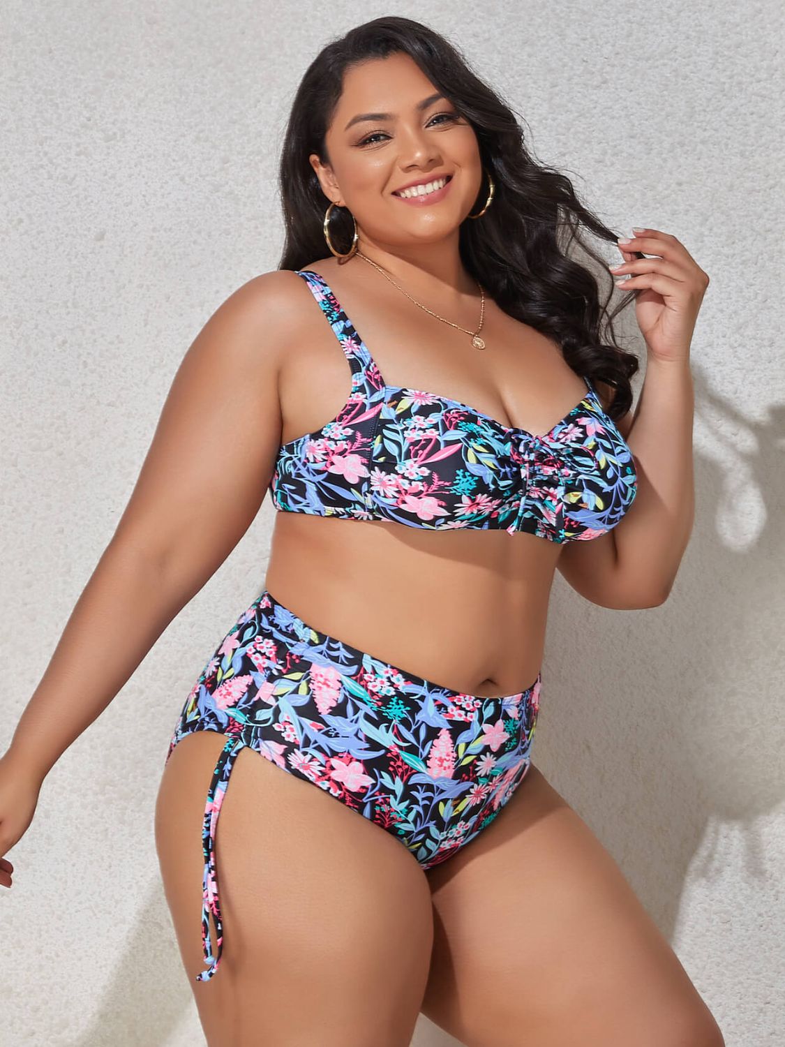 Plus Size Printed Drawstring Detail Bikini Set-Teresa&#39;s Fashionista LLC