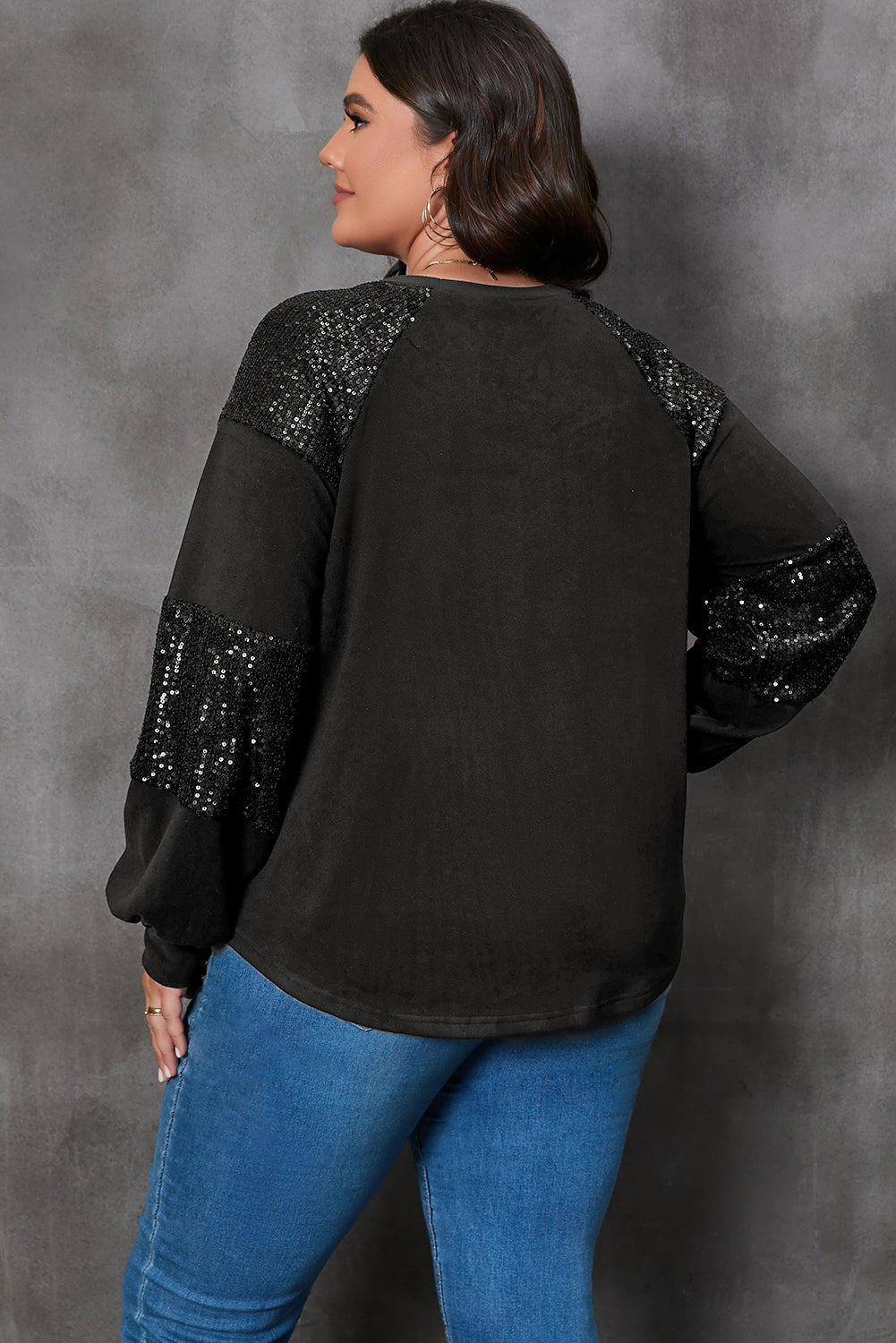 Plus Size Lucky Clover Sequin Round Neck Blouse-Teresa&#39;s Fashionista LLC