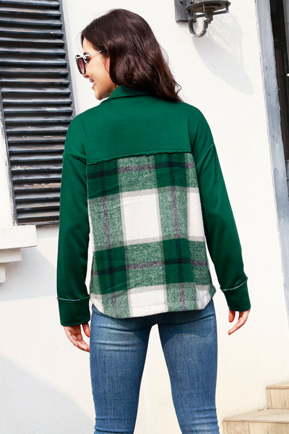 Snap Down Plaid Long Sleeve Shacket-Teresa&#39;s Fashionista LLC