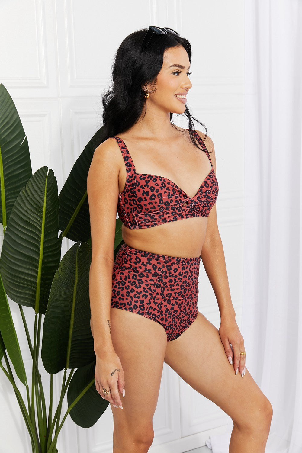 Marina West Swim Take A Dip Twist High-Rise Bikini in Ochre-Teresa&#39;s Fashionista LLC