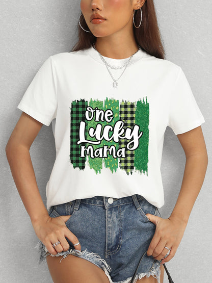 ONE LUCKY MAMA Round Neck T-Shirt-Teresa&#39;s Fashionista LLC