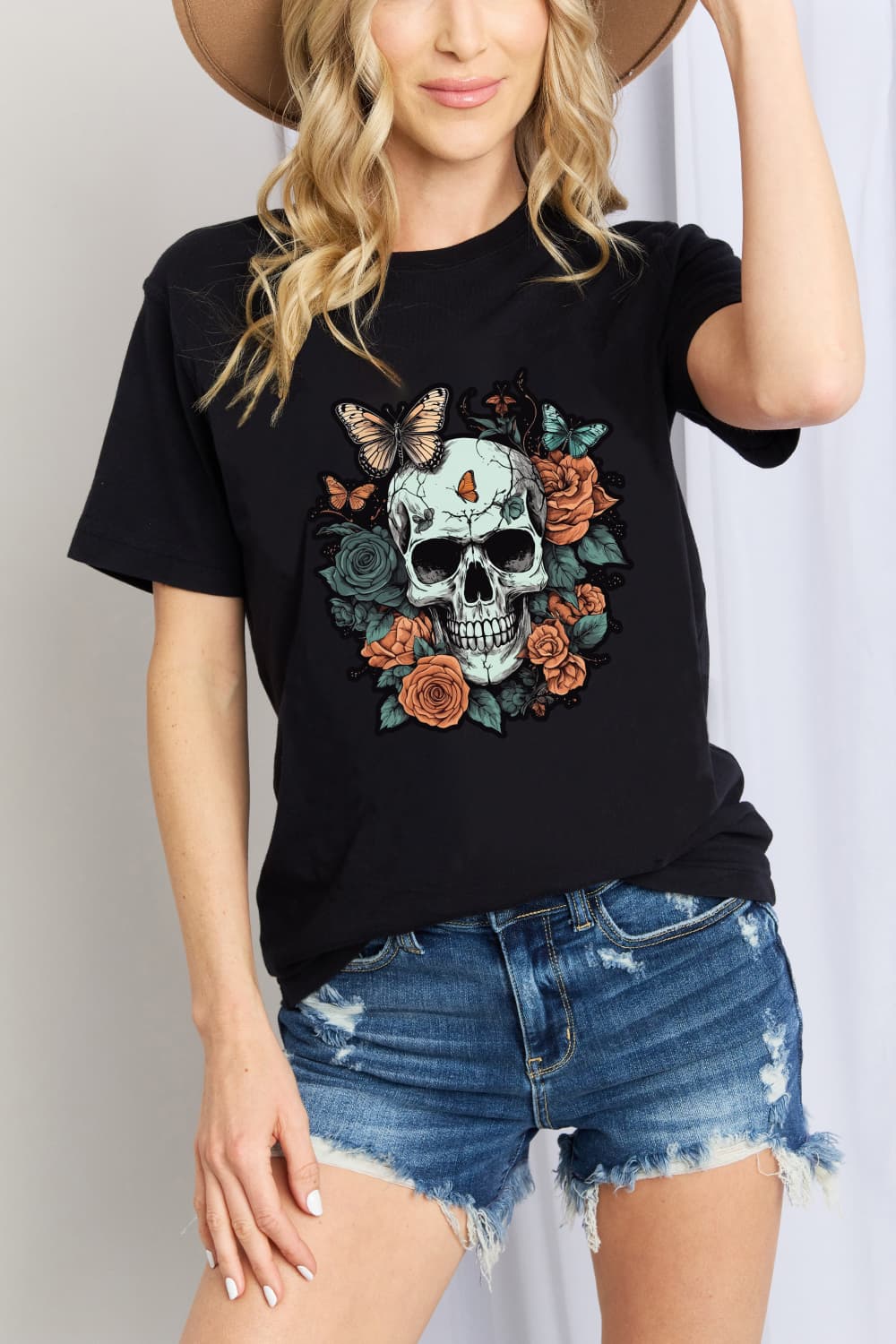 Simply Love Simply Love Full Size Skull Graphic Cotton T-Shirt-Teresa&#39;s Fashionista LLC