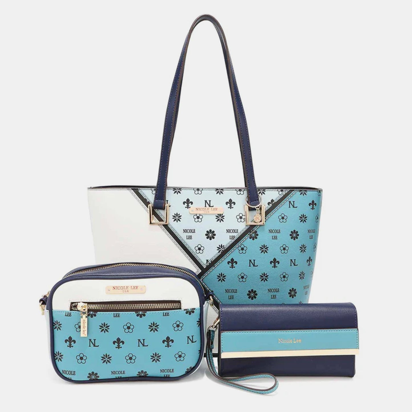 Nicole Lee USA 3-Piece Color Block Handbag Set-Teresa&#39;s Fashionista LLC