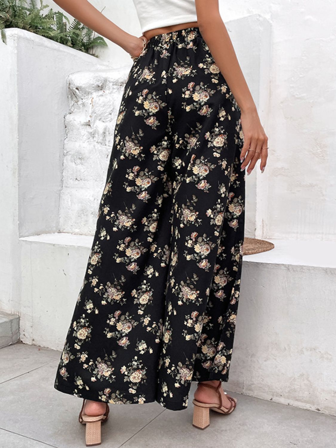 Floral Side Slit Wide Leg Pants-Teresa&#39;s Fashionista LLC