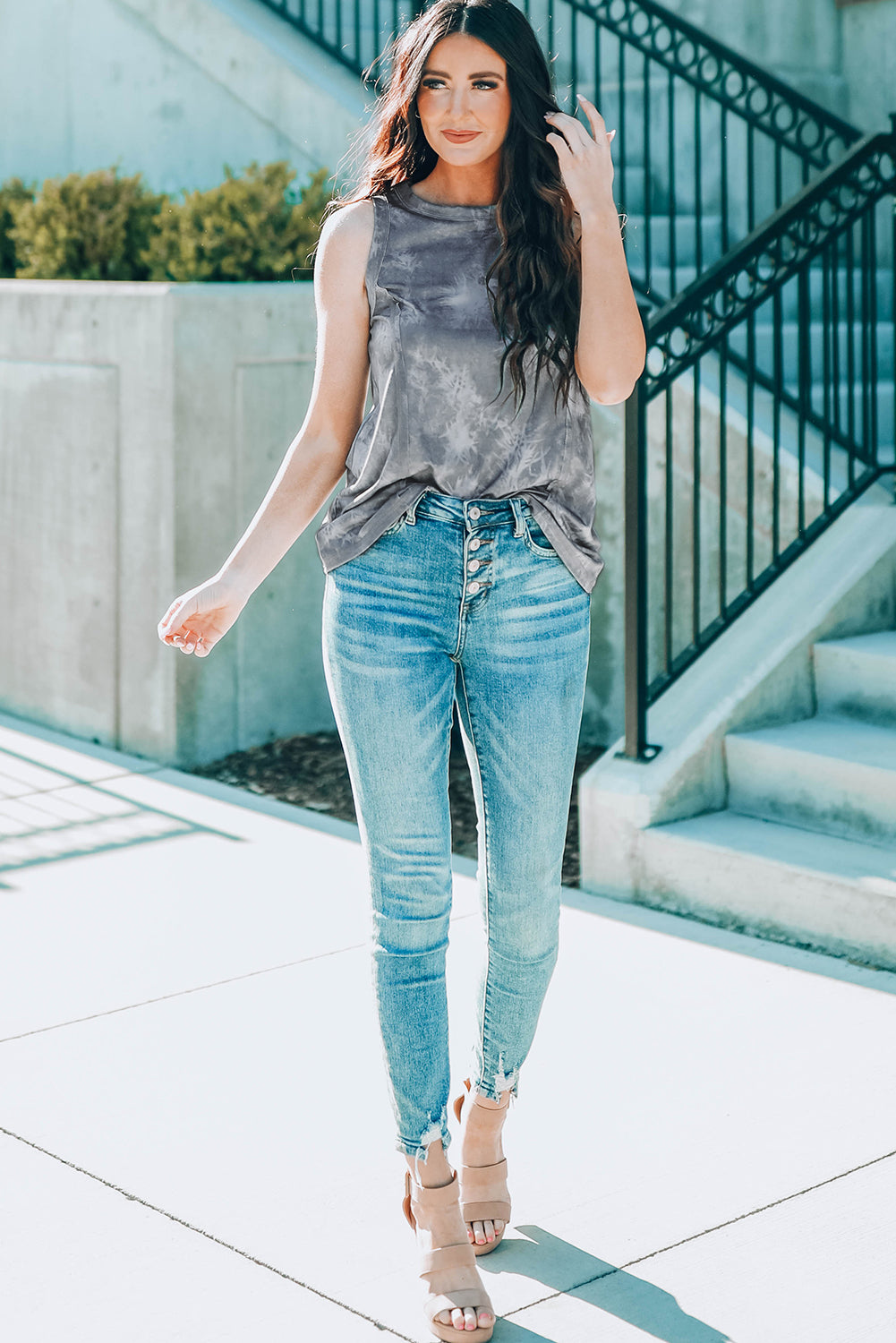 Tie-Dye Round Neck Tank-Teresa&#39;s Fashionista LLC