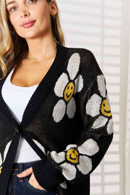 Double Take Floral Button Down Longline Cardigan-Teresa&#39;s Fashionista LLC