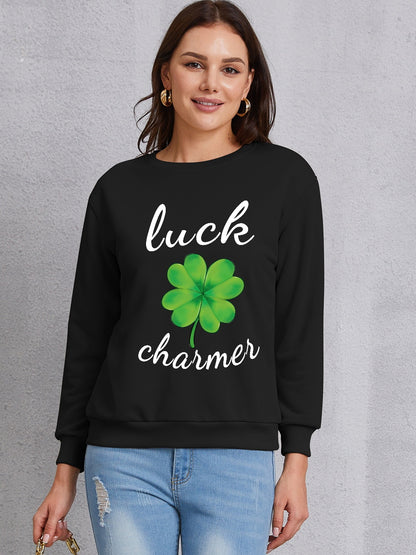 LUCK CHARMER Round Neck Sweatshirt-Teresa&#39;s Fashionista LLC