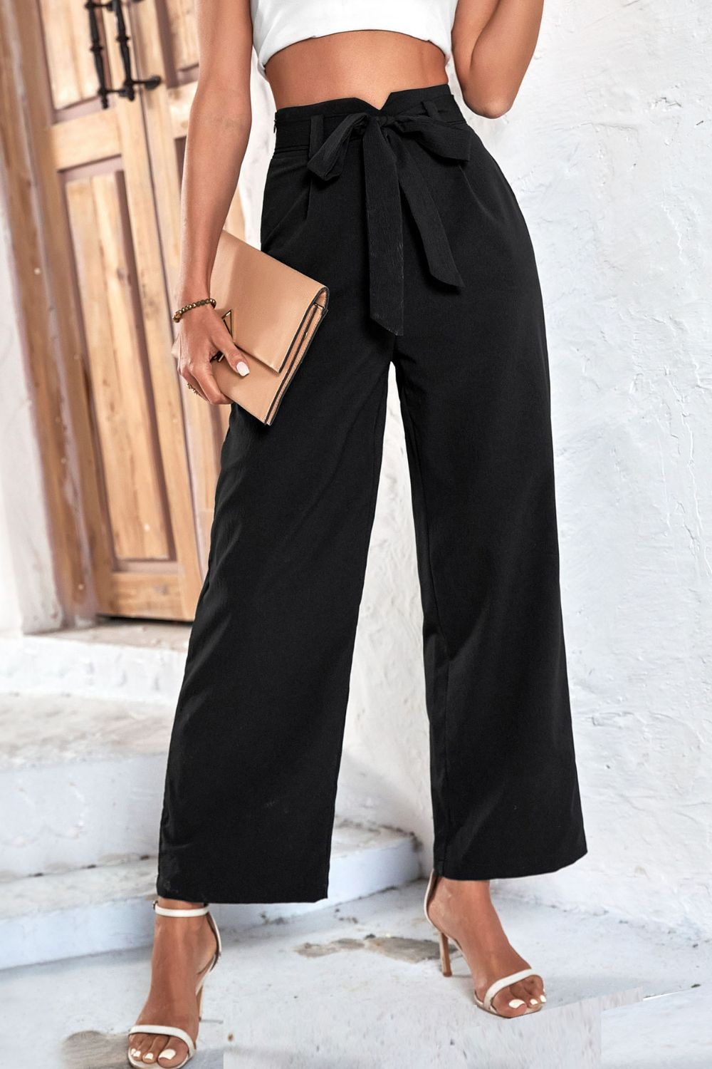 Belted High-Rise Wide Leg Pants-Teresa&#39;s Fashionista LLC