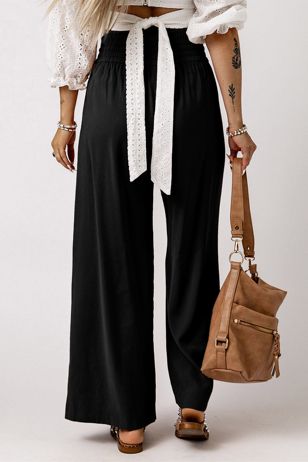 Drawstring Smocked Waist Wide Leg Pants-Teresa&#39;s Fashionista LLC