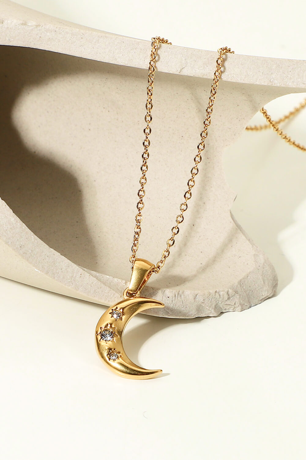 18K Gold Plated Inlaid Zircon Moon Pendant Necklace-Teresa&#39;s Fashionista LLC