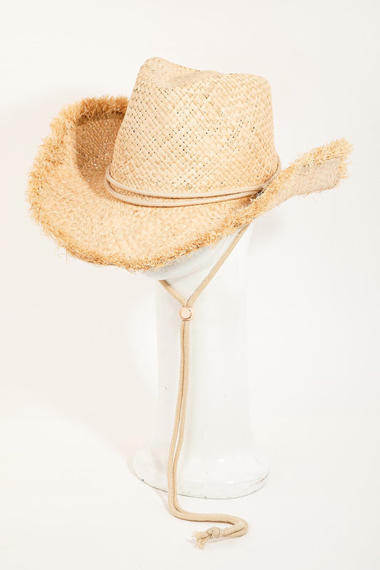 Fame Adjustable Strap Raw Hem Weave Hat-Teresa&#39;s Fashionista LLC