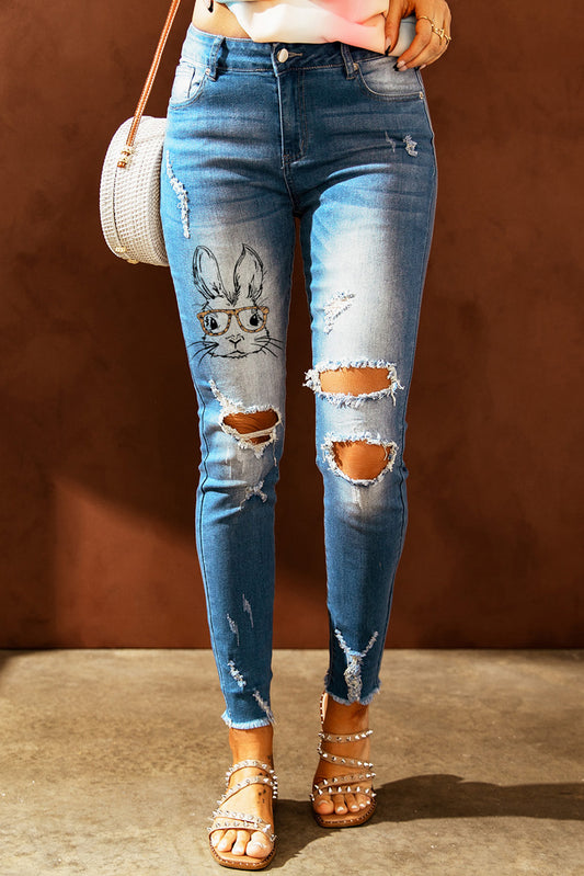 Easter Distressed Frayed Hem Jeans-Teresa&#39;s Fashionista LLC