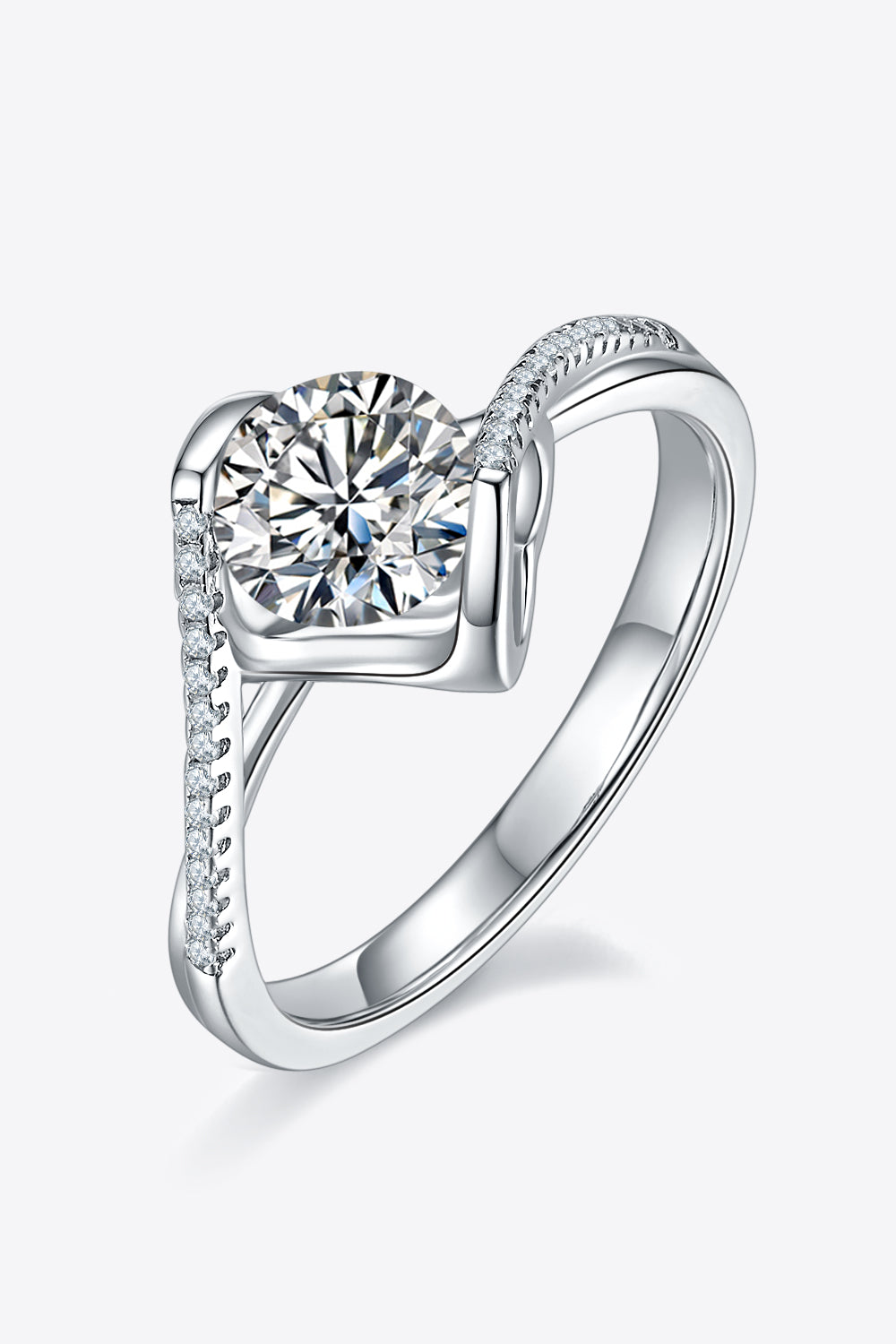 1 Carat Moissanite 925 Sterling Silver Twisted Ring-Teresa&#39;s Fashionista LLC