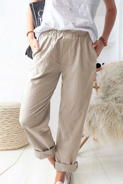 Paperbag Waist Pull-On Pants with Pockets-Teresa&#39;s Fashionista LLC