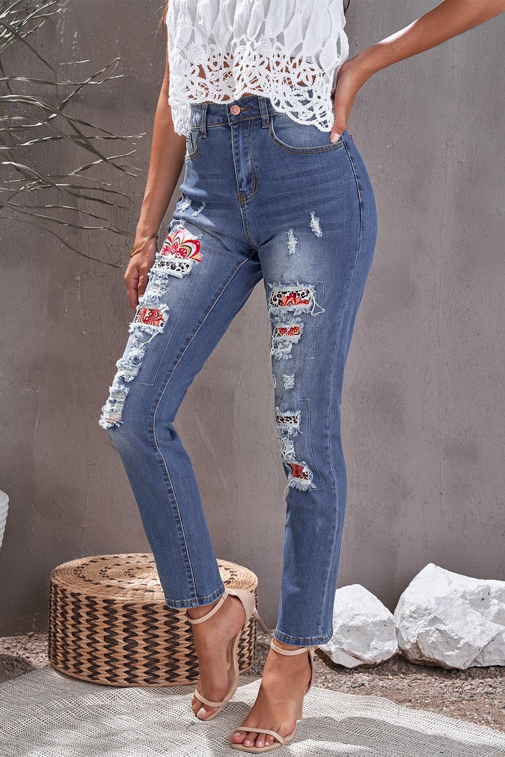 Leopard Patch Ankle-Length Jeans-Teresa&#39;s Fashionista LLC