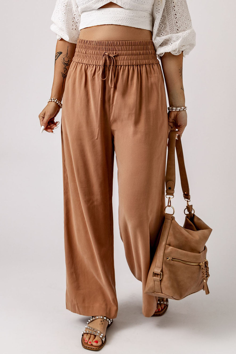 Drawstring Smocked Waist Wide Leg Pants-Teresa&#39;s Fashionista LLC