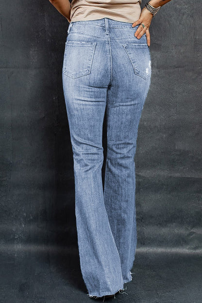 Distressed Raw Hem Flare Jeans-Teresa&#39;s Fashionista LLC