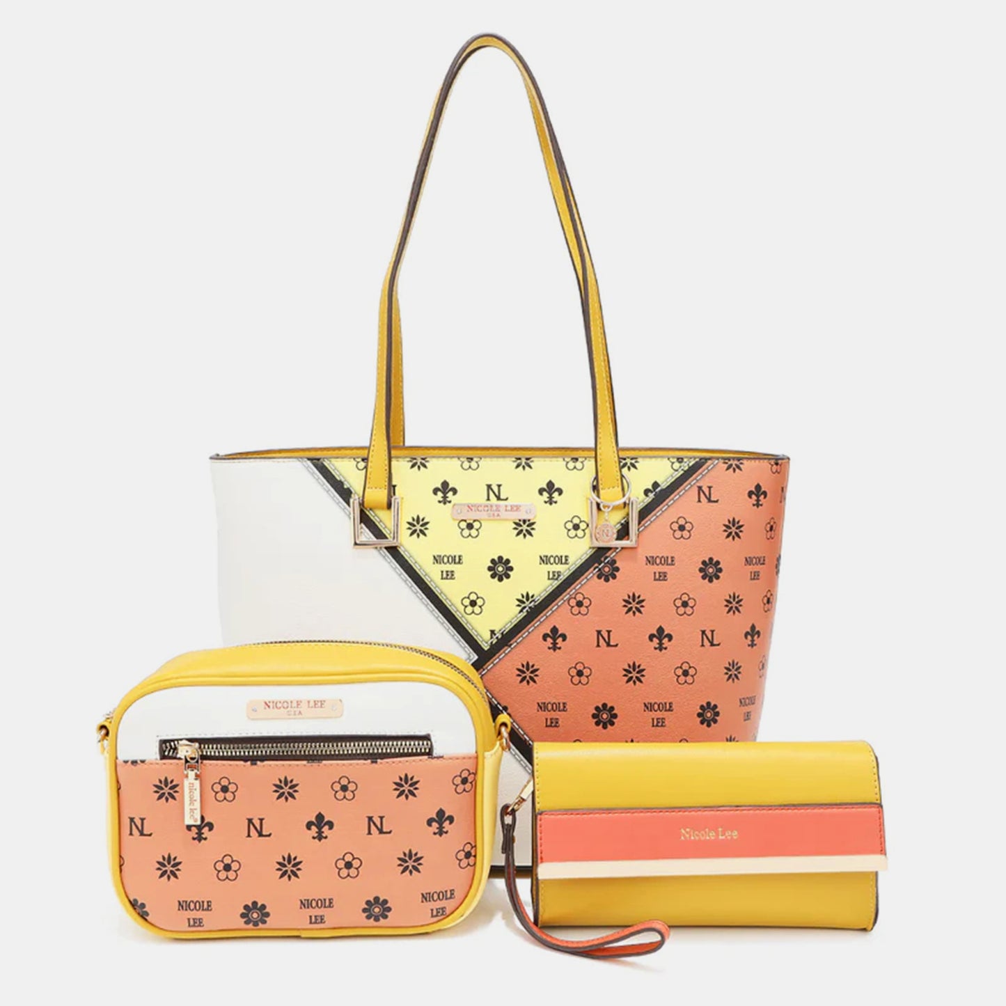 Nicole Lee USA 3-Piece Color Block Handbag Set-Teresa&#39;s Fashionista LLC